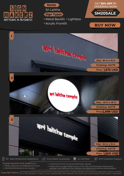 Business Signs for Sri Lalitha