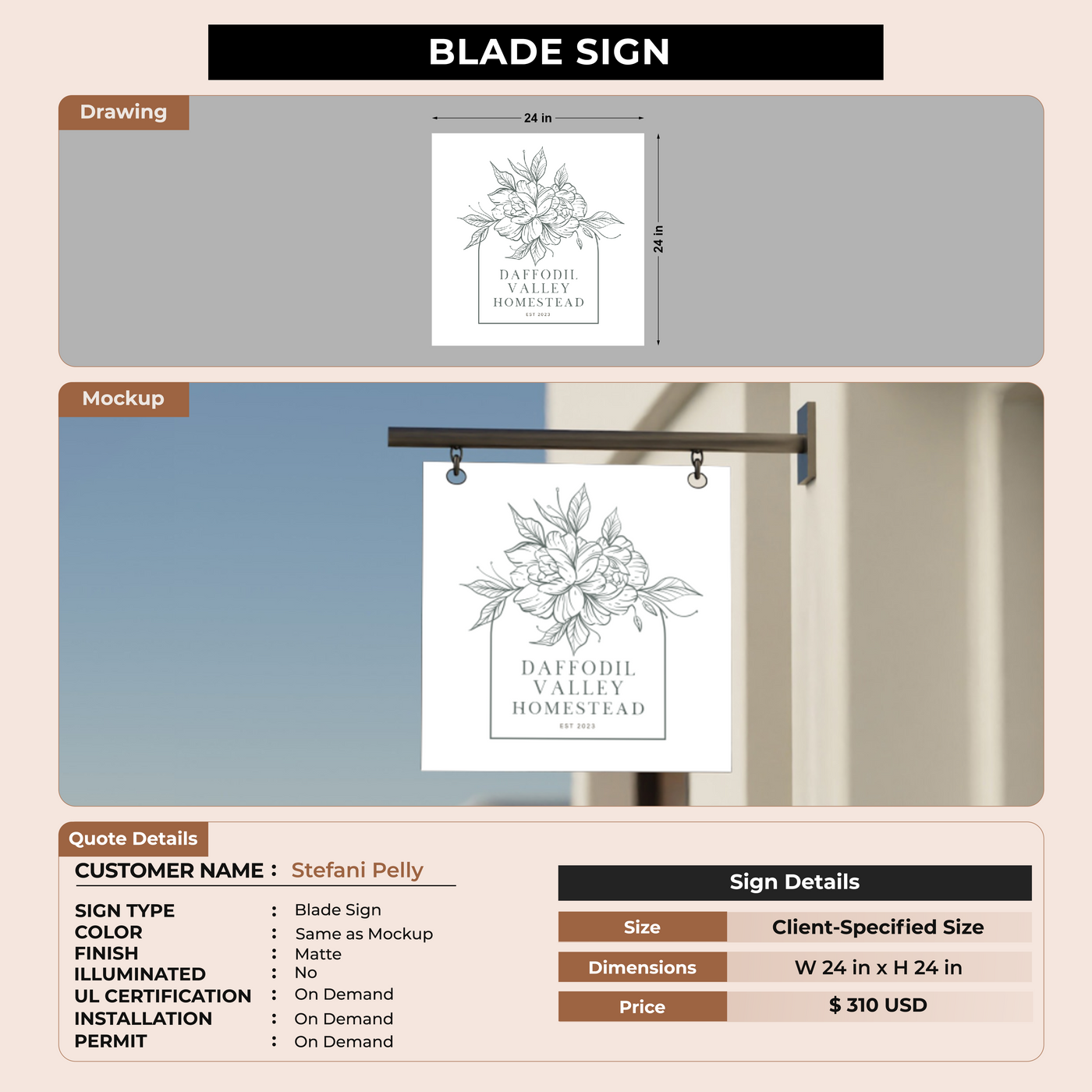 2D Blade Sign for Stefani Pelly