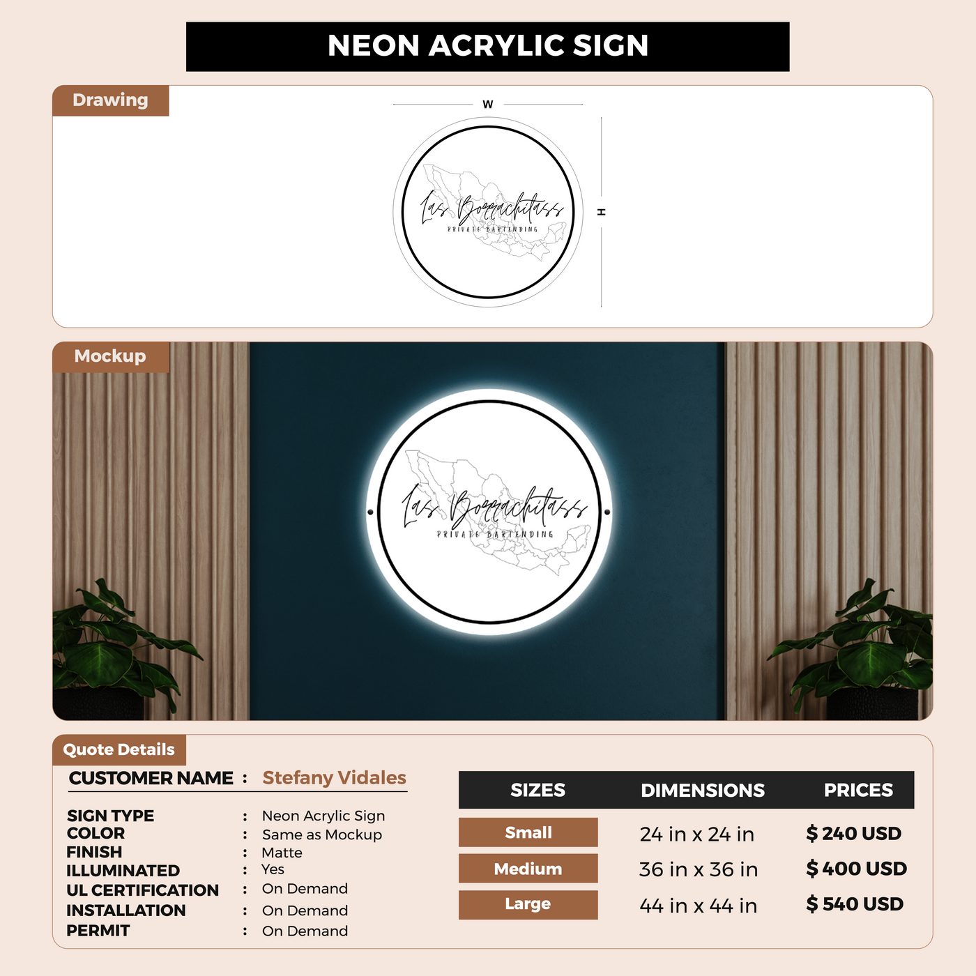 Neon Acrylic Backlit sign for Stefany Vidales