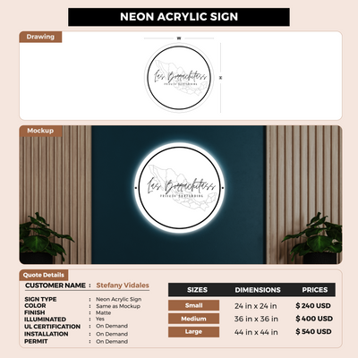 Neon Acrylic Backlit sign for Stefany Vidales