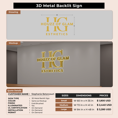 3D Metal Backlit Sign for Stephanie Betancourt