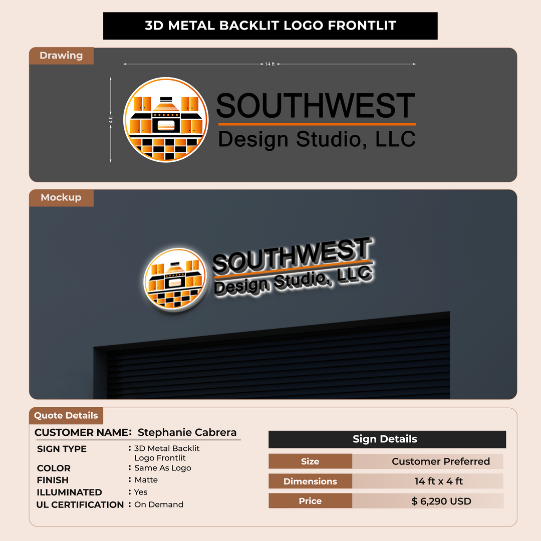 3D METAL BACKLIT LOGO FRONTLIT Sign For Stephanie Cabrera