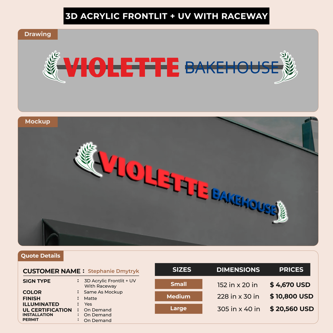 3d acrylic frontlit for Stephanie Dmytryk