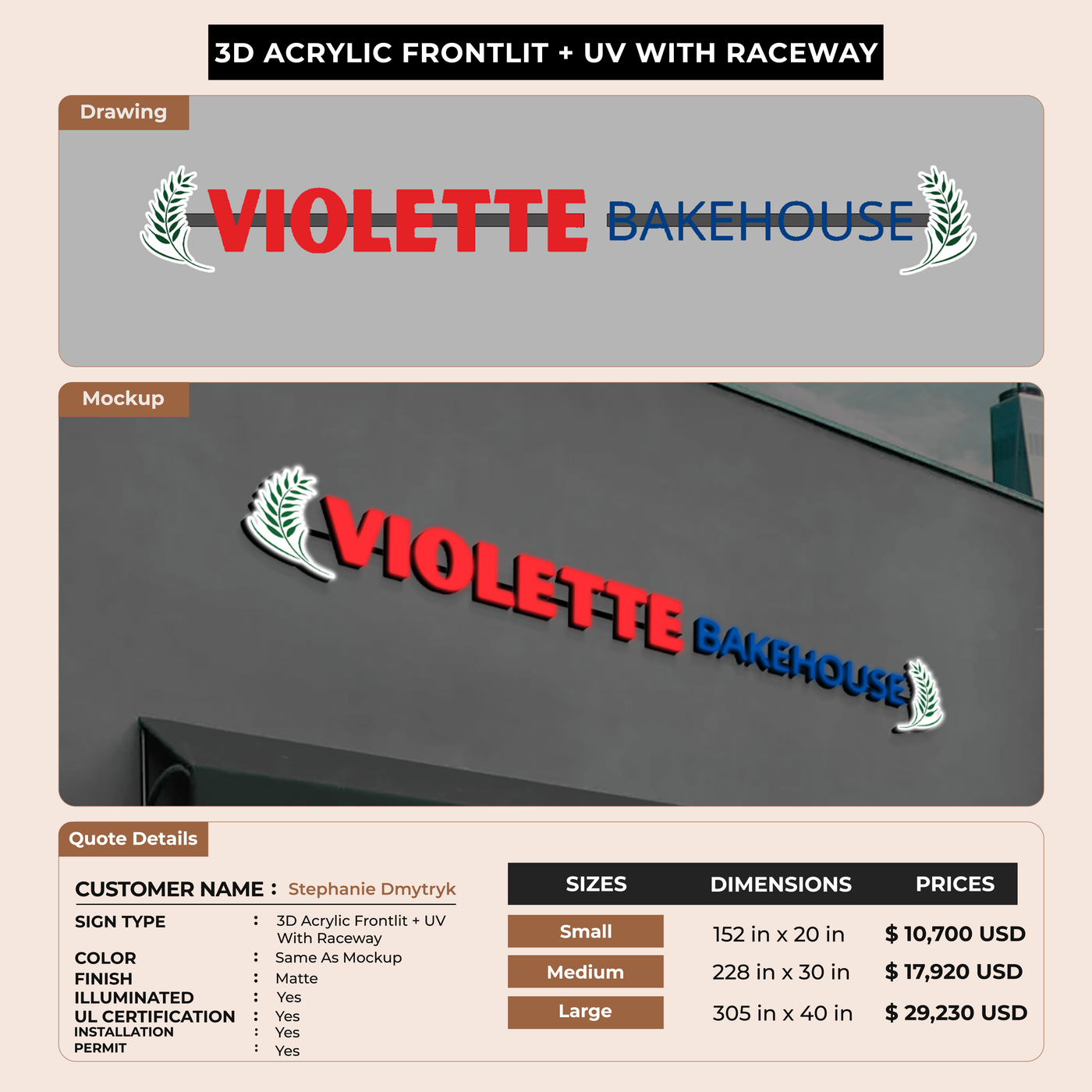 3d acrylic frontlit for Stephanie Dmytryk