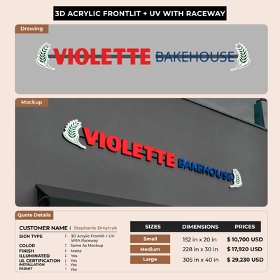3d acrylic frontlit for Stephanie Dmytryk