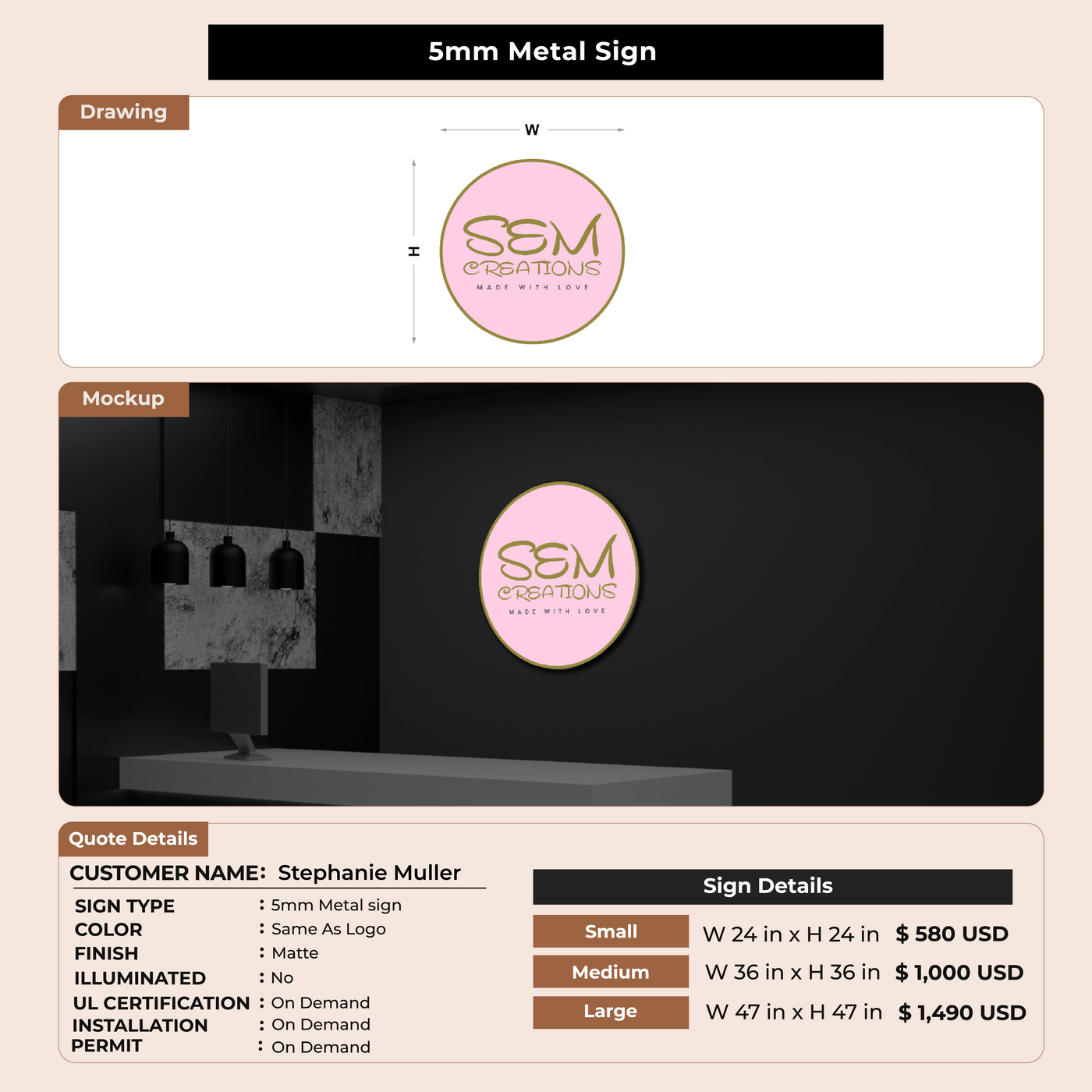 5mm Metal sign for Stephanie Muller