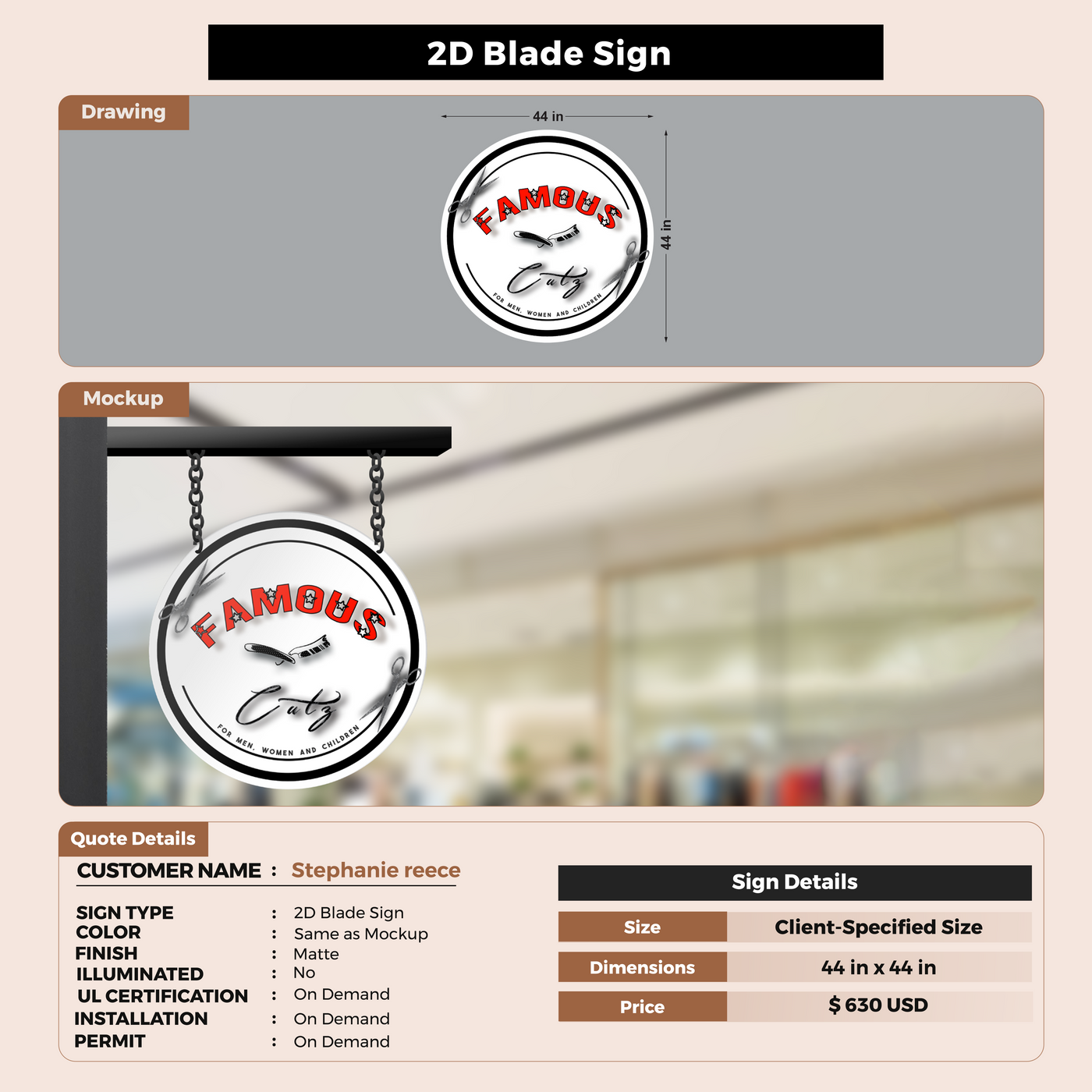 2D Blade sign for Stephanie reece