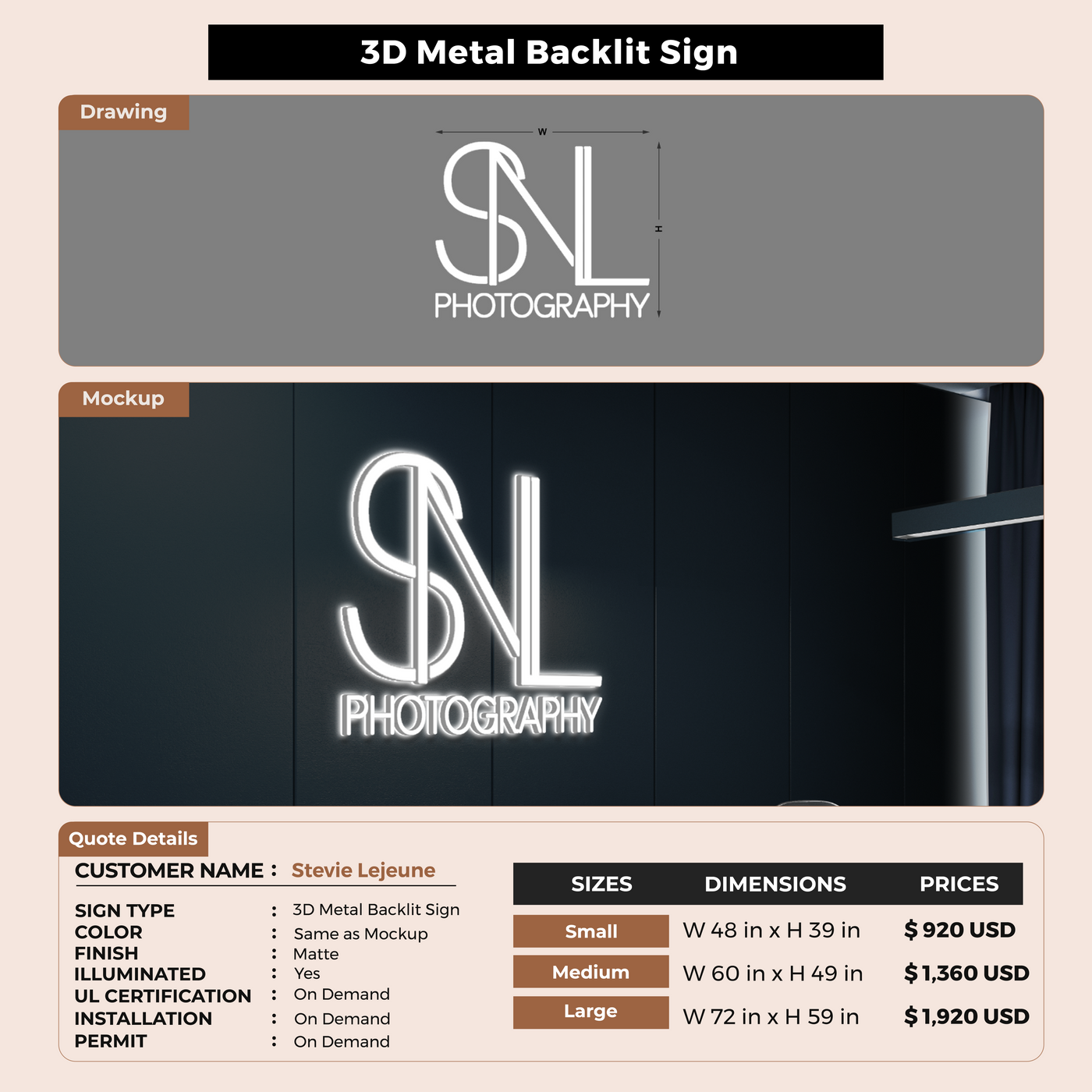 Custom signs for Stevie Lejeune