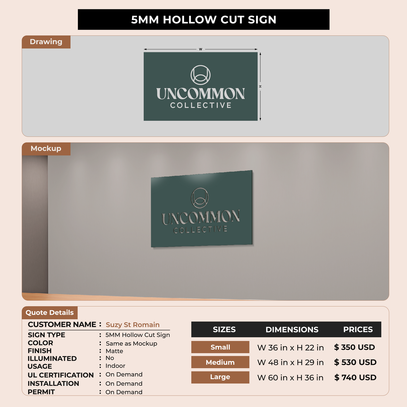 5MM Hollow Cut Sign For Suzy St Romain