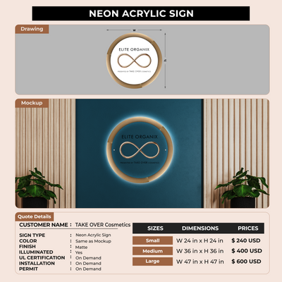 Neon Acrylic Sign for TAKE OVER Cosmetics
