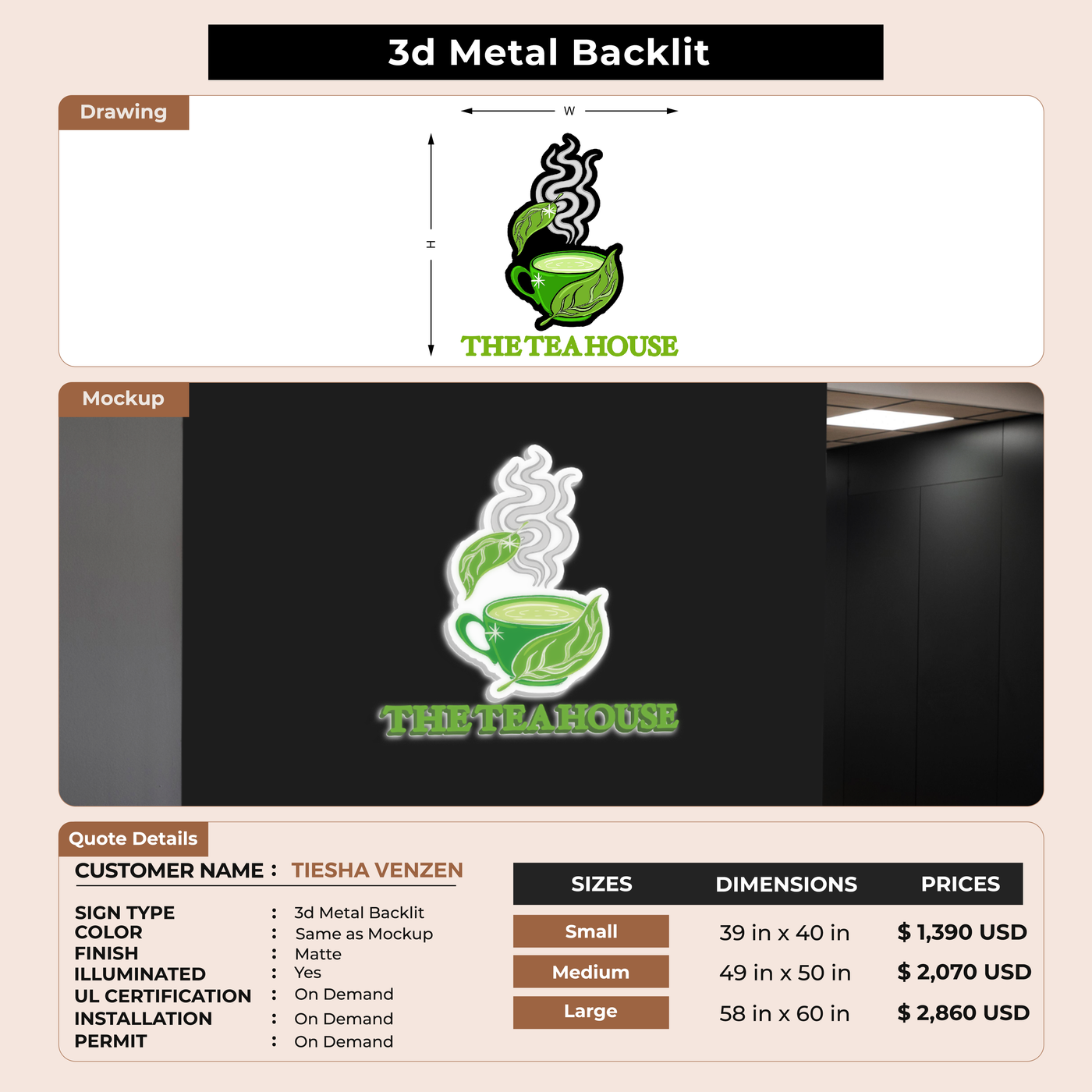 Business signage for TIESHA VENZEN
