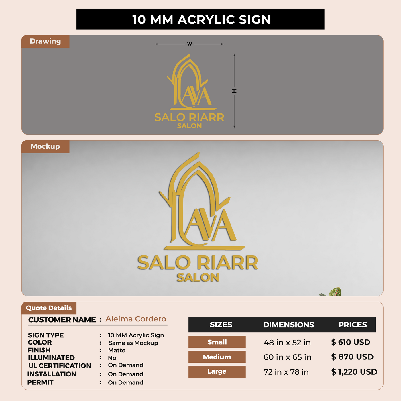 10MM Acrylic Sign For Aleima Cordero