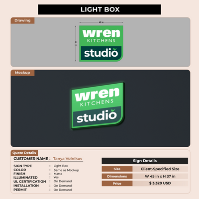 Lightbox sign for Tanya Volnikov