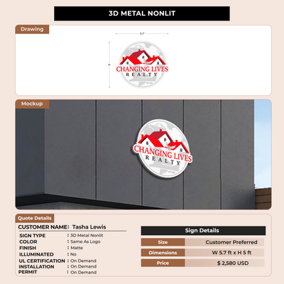 3D Metal Non-lit sign for Tasha Lewis