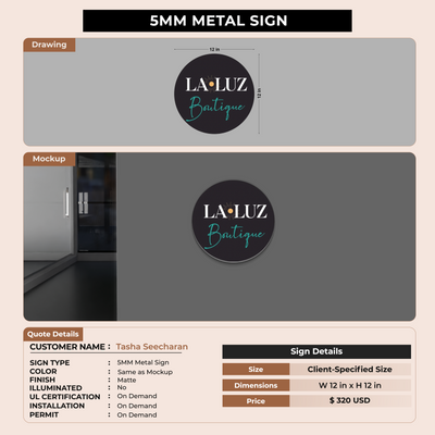 5mm metal sign for Tasha Seecharan