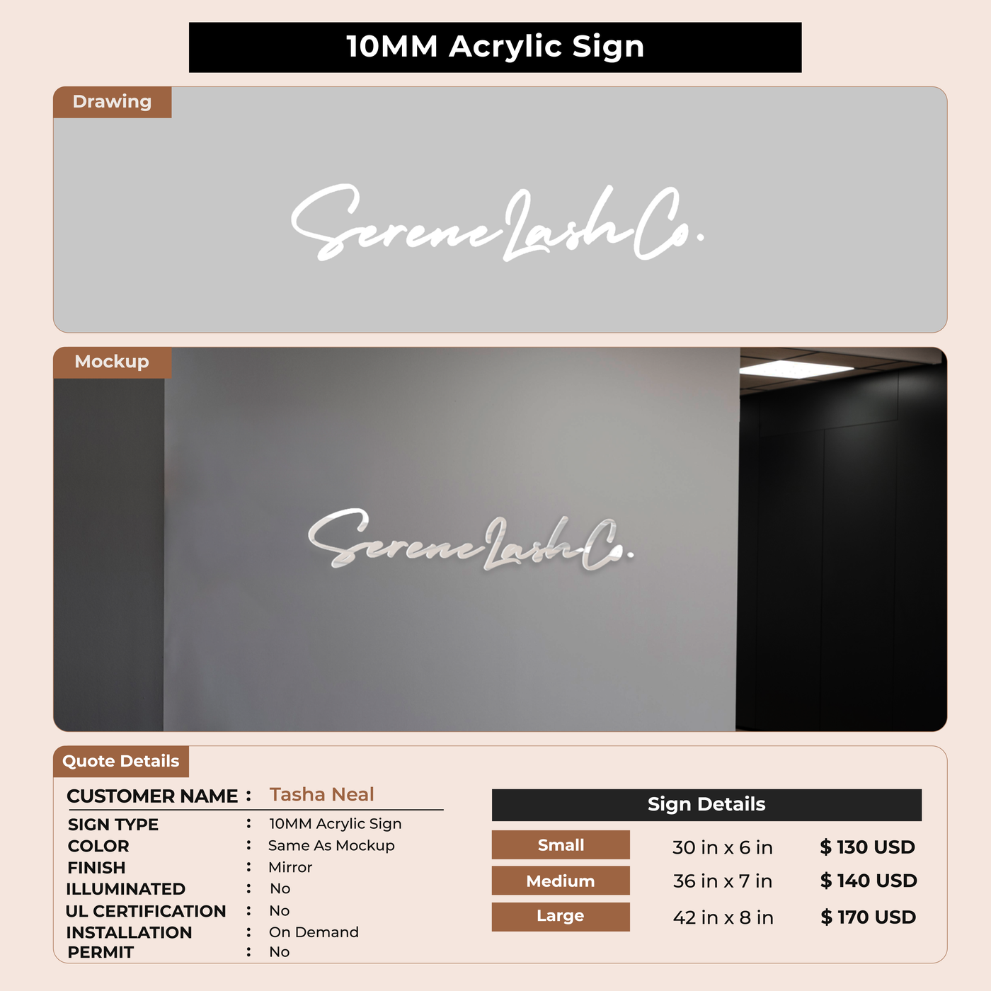 10mm Acrylic Sign for Tasha Neal