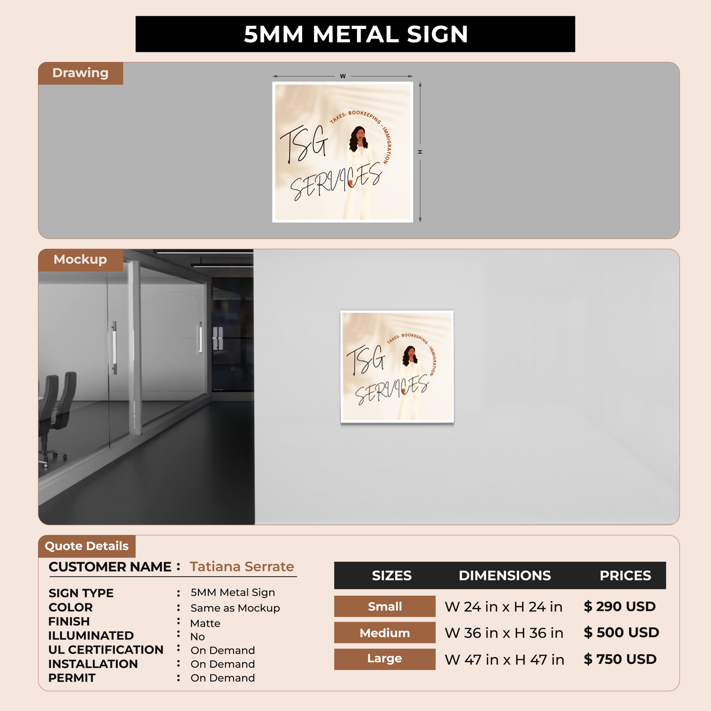5mm metal sign for Tatiana Serrate