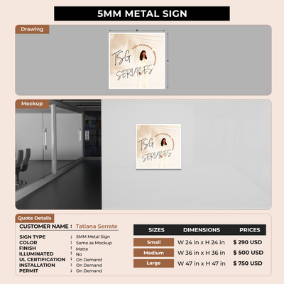 5mm metal sign for Tatiana Serrate