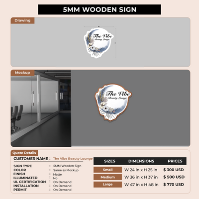 5mm wooden sign for The Vibe Beauty Lounge