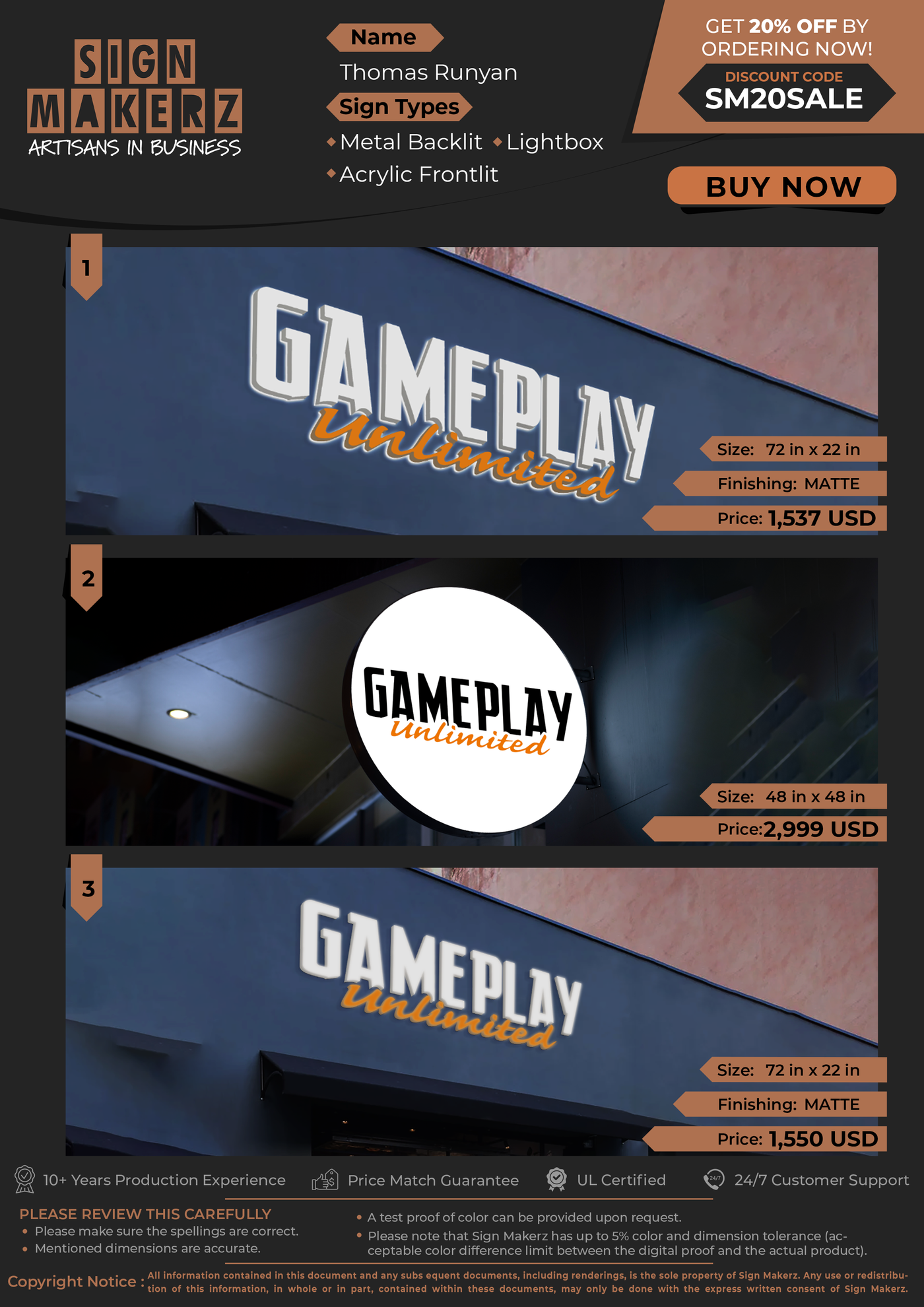 Business Signs for Thomas Runyan