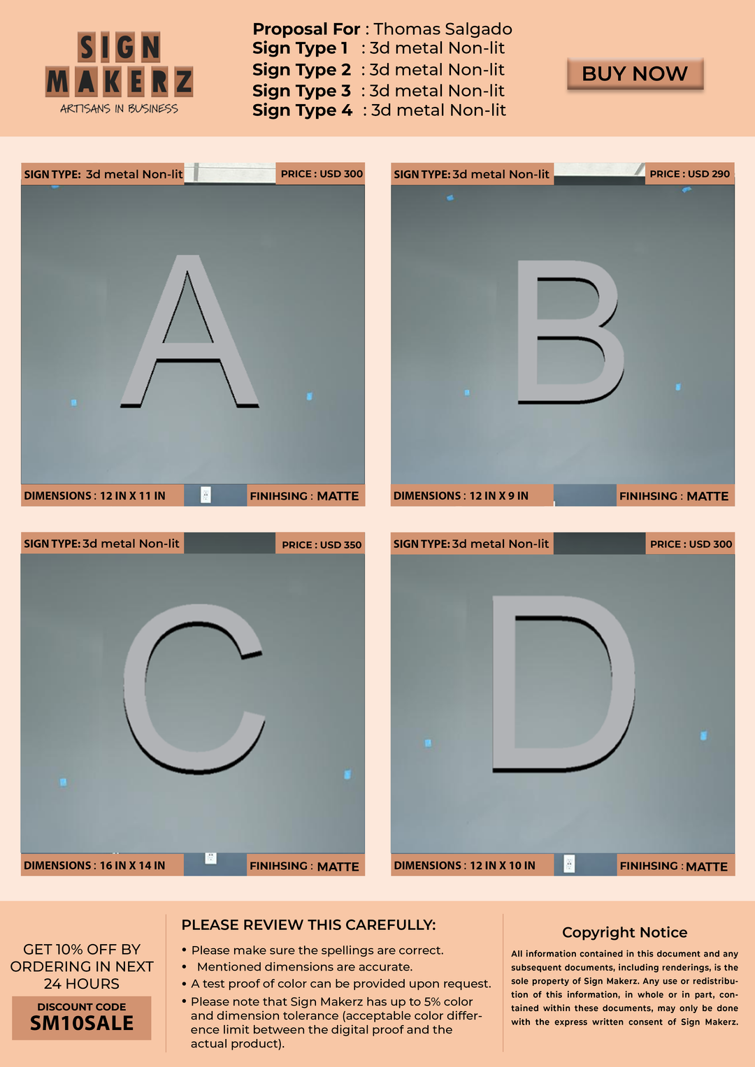 3d metal signs for Thomas Salgado