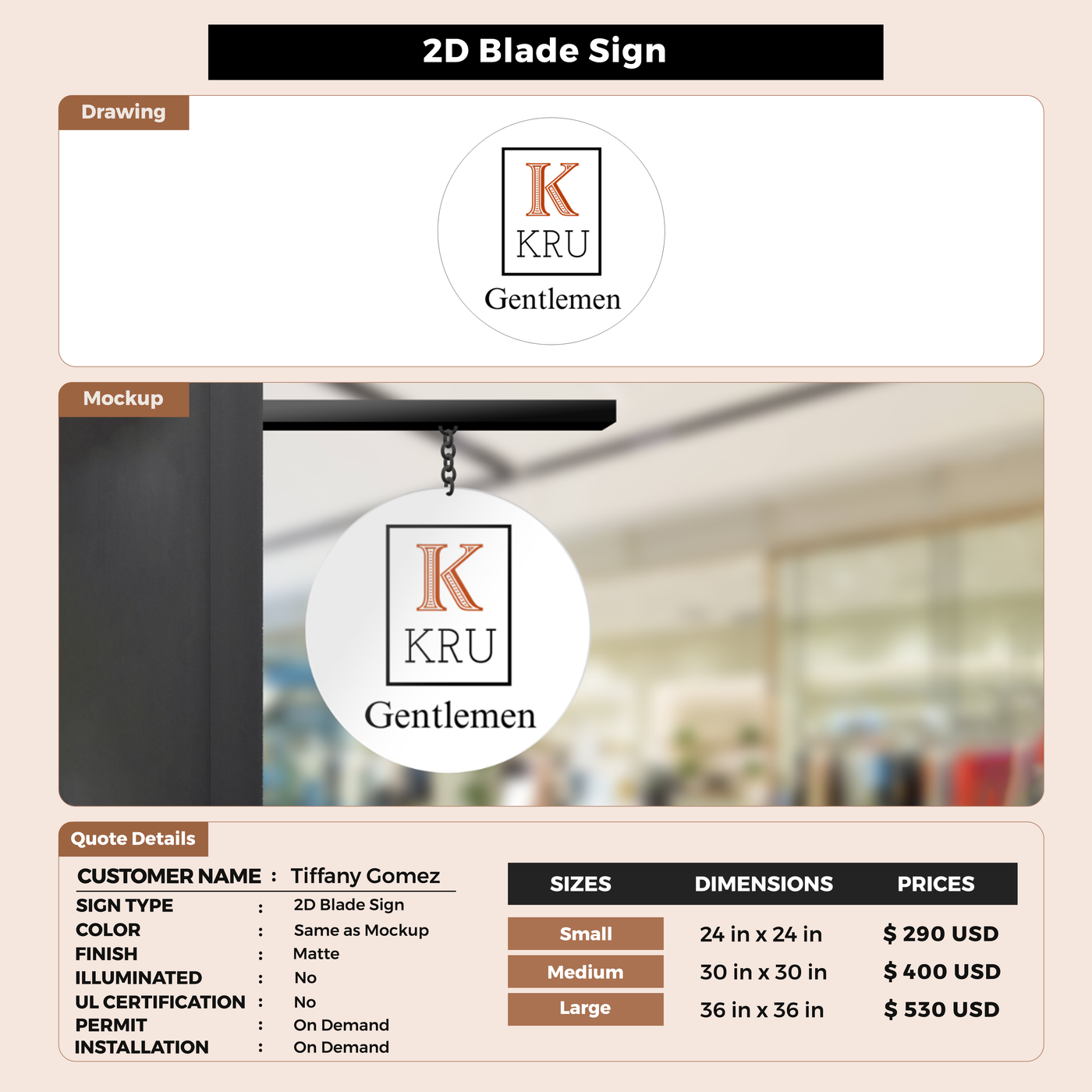 2D Blade Sign for Tiffany Gomez