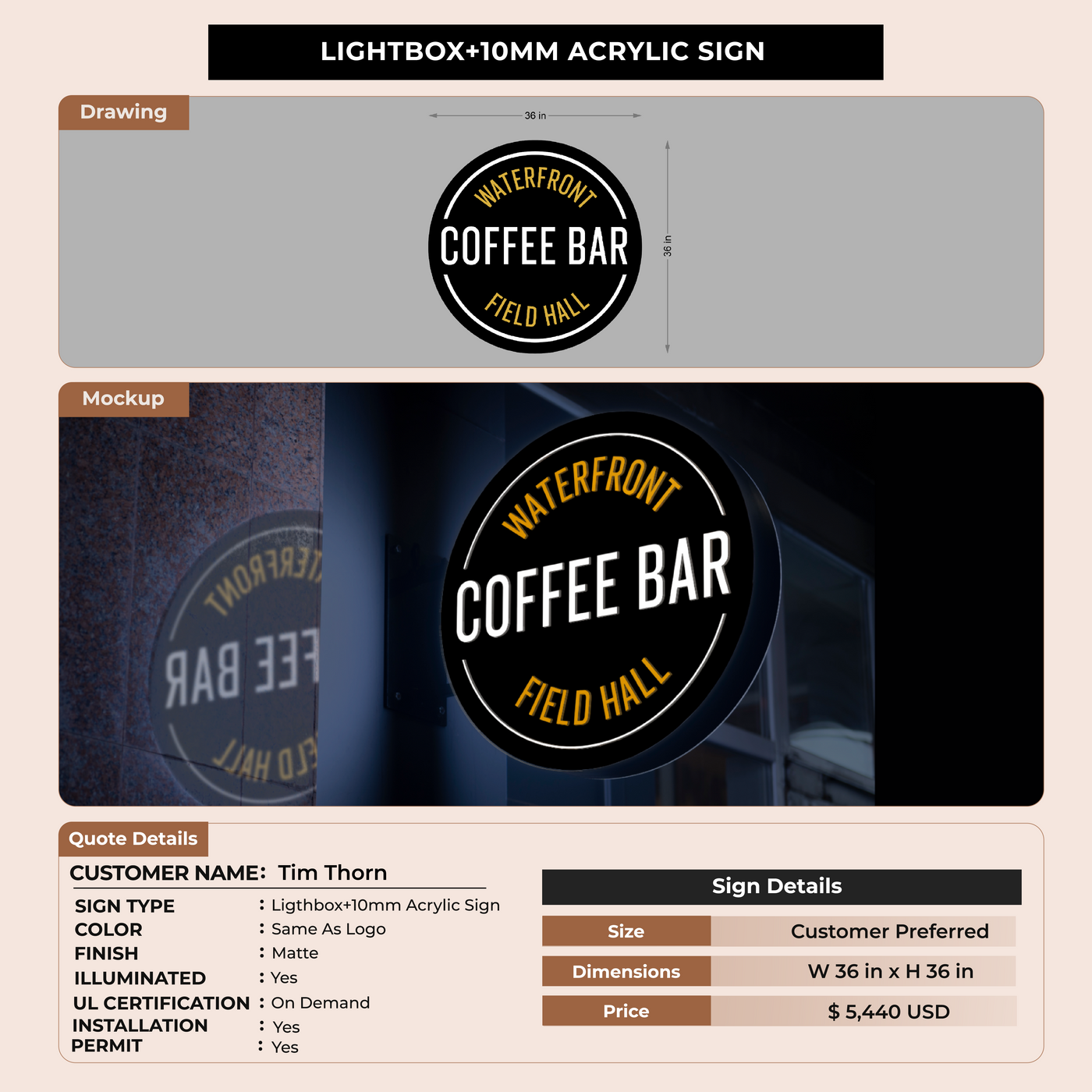 Lightbox sign for Tim Thorn