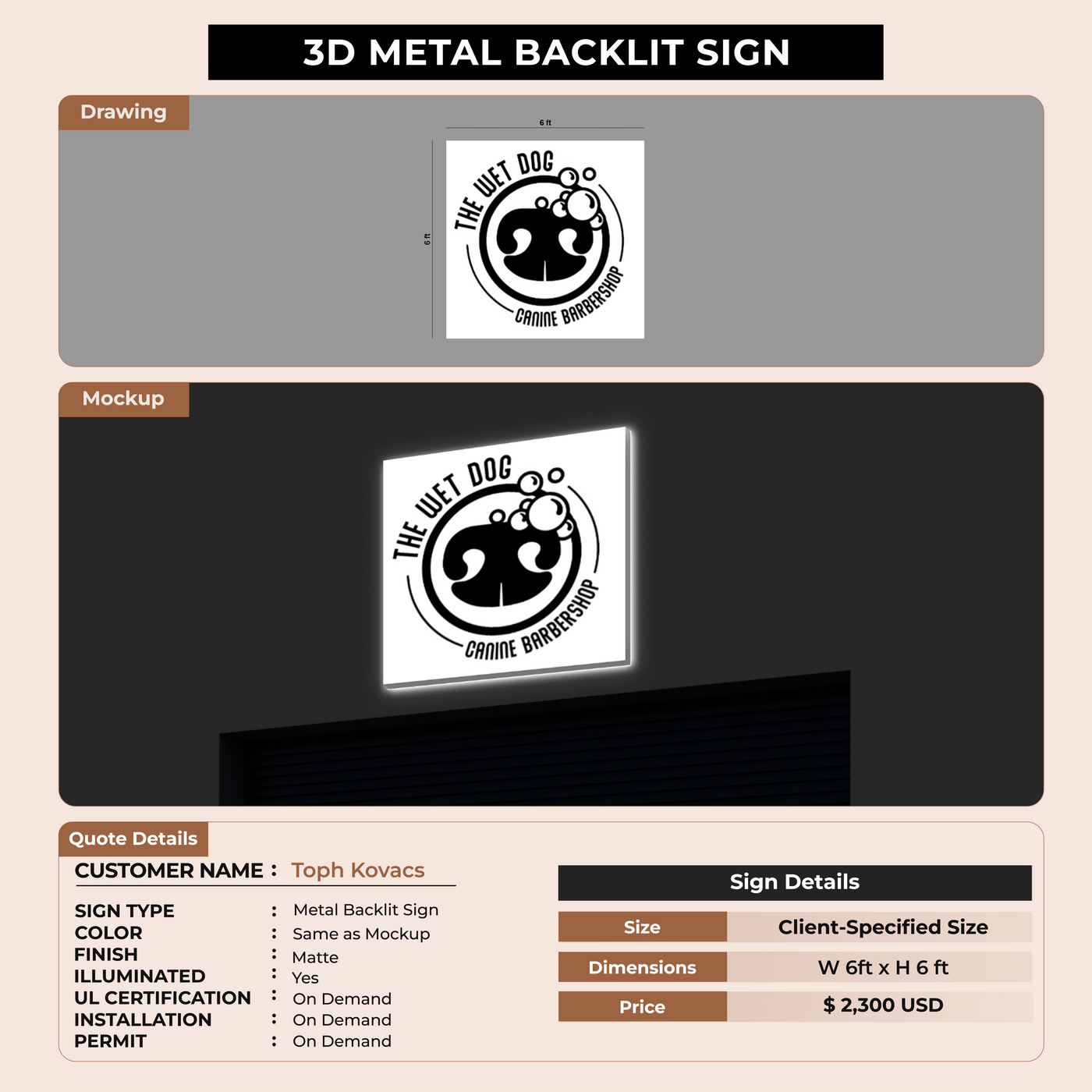 Business signage for Toph Kovacs