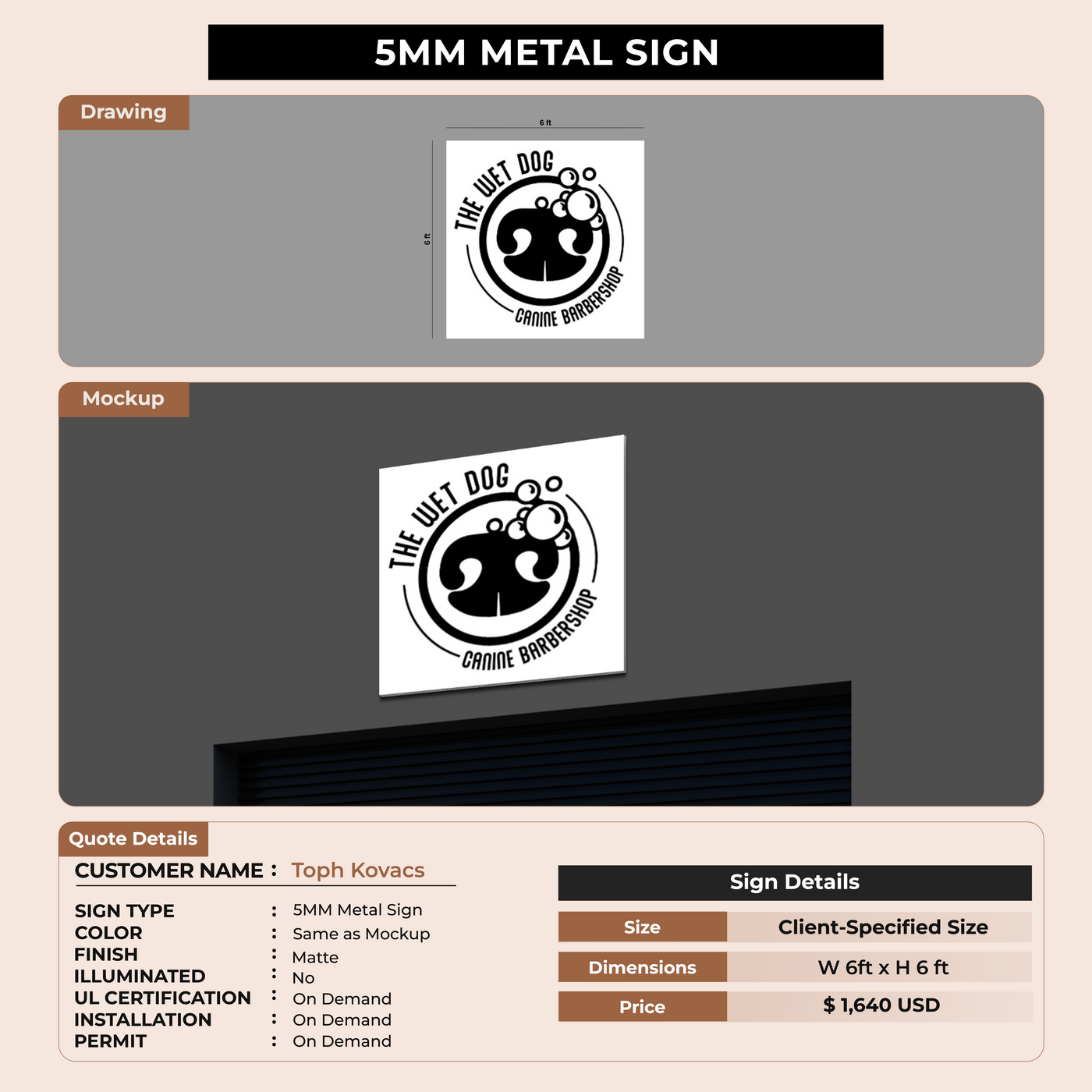 Business signage for Toph Kovacs