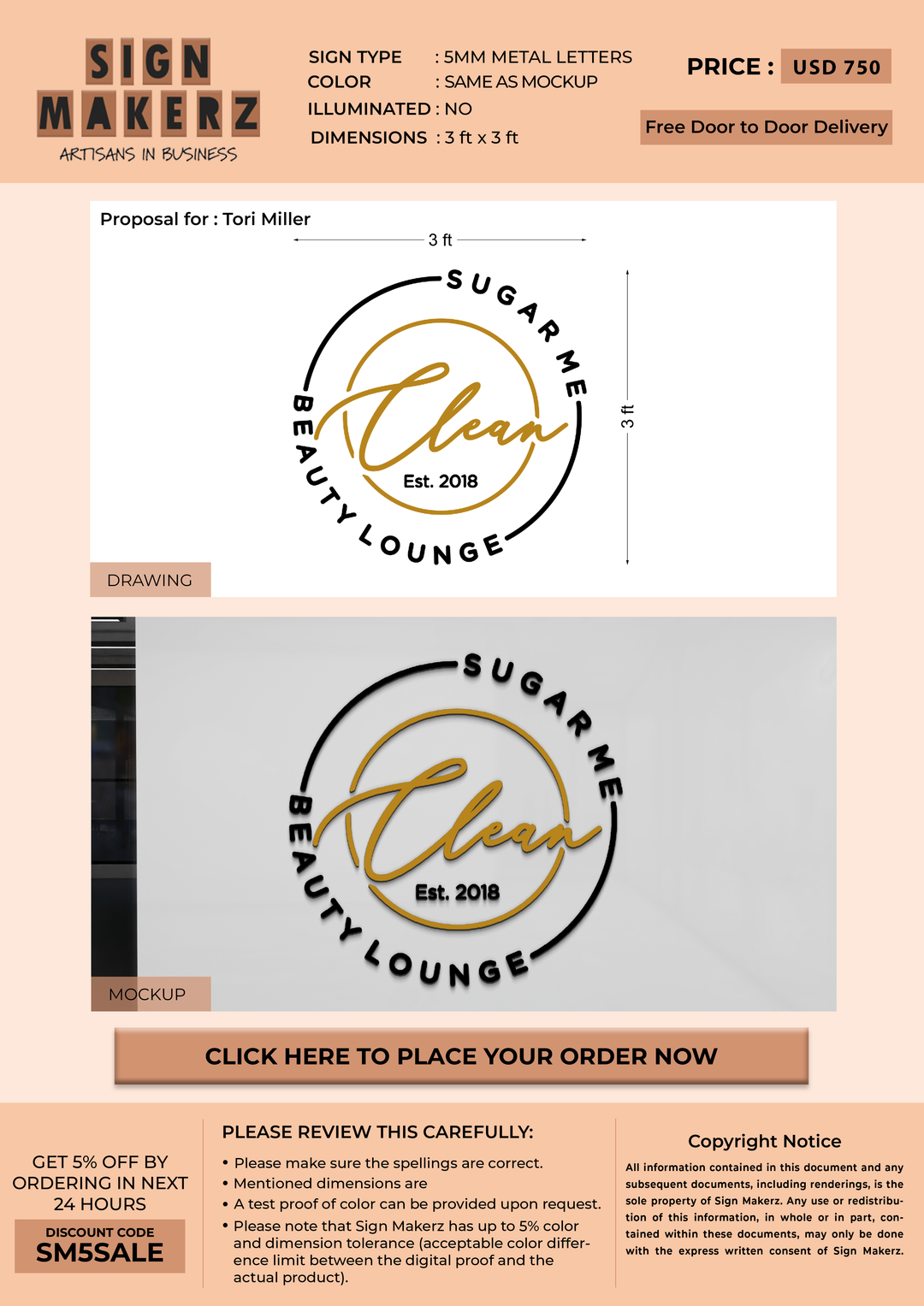 Business signage for Tori Miller