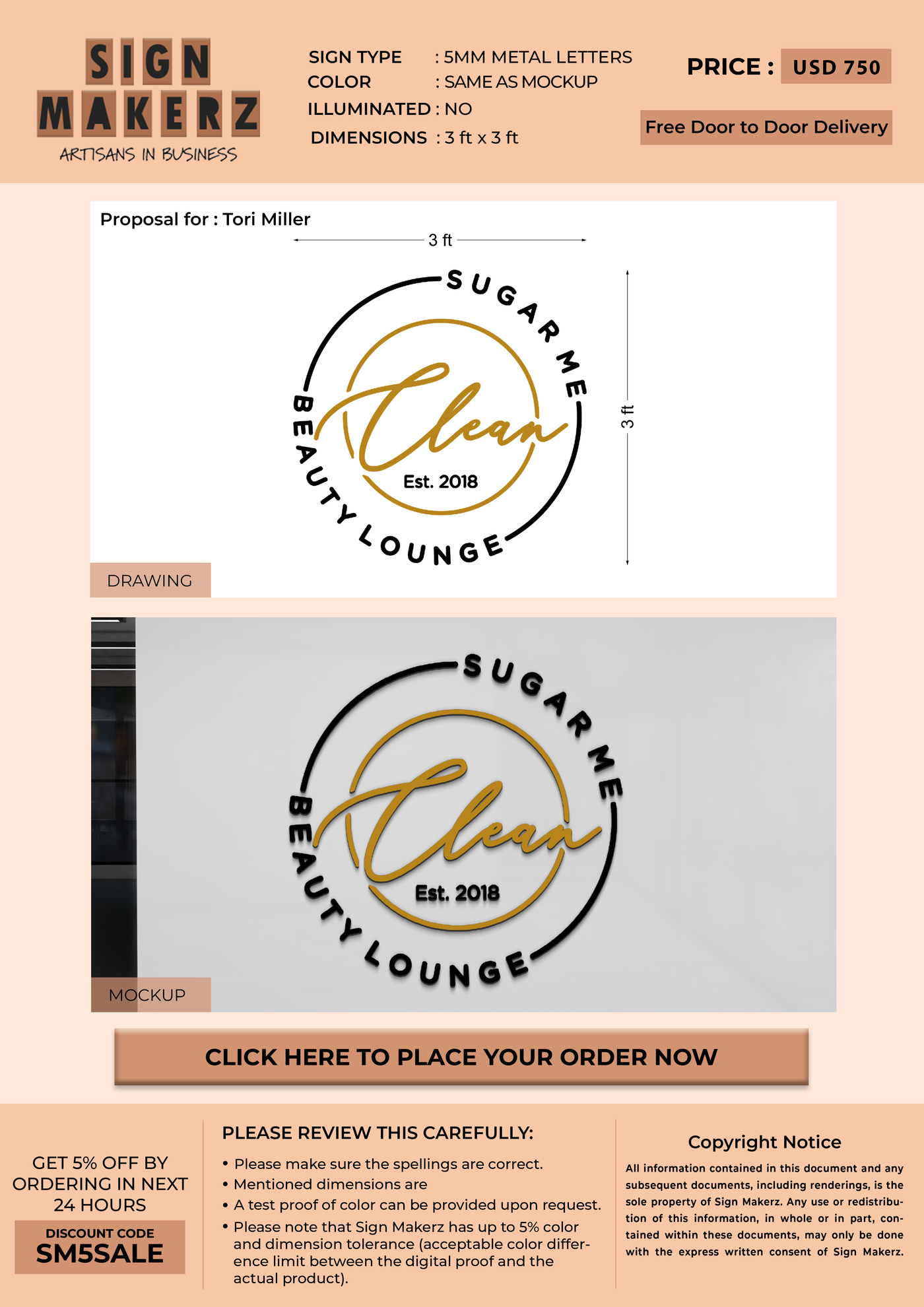Business signage for Tori Miller