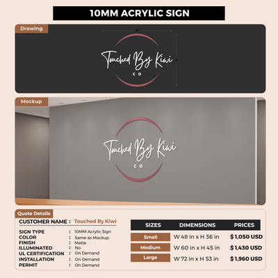 Custom Signs for Touched By Kiwi