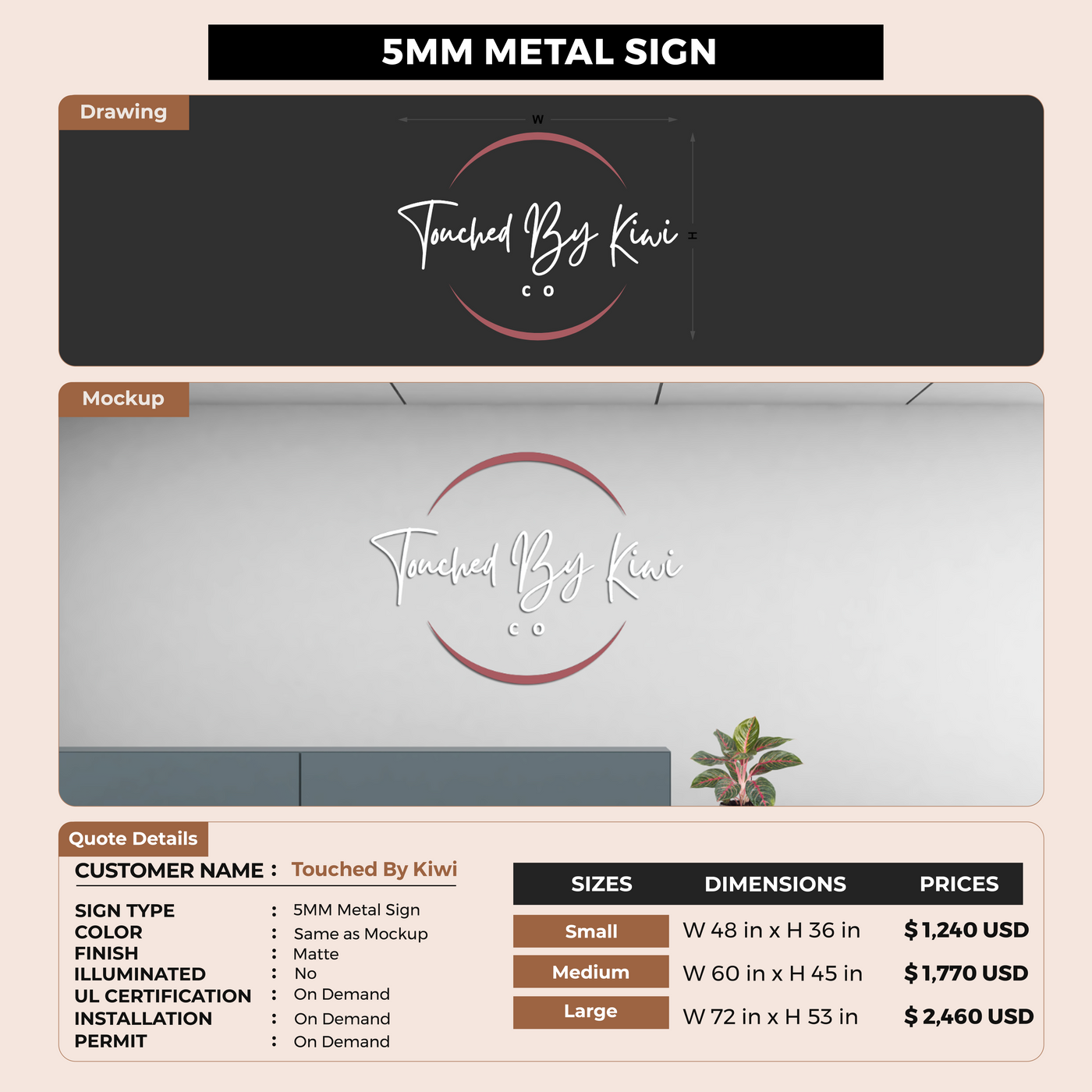 Custom Signs for Touched By Kiwi