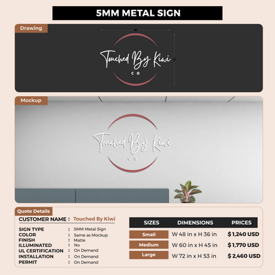 Custom Signs for Touched By Kiwi