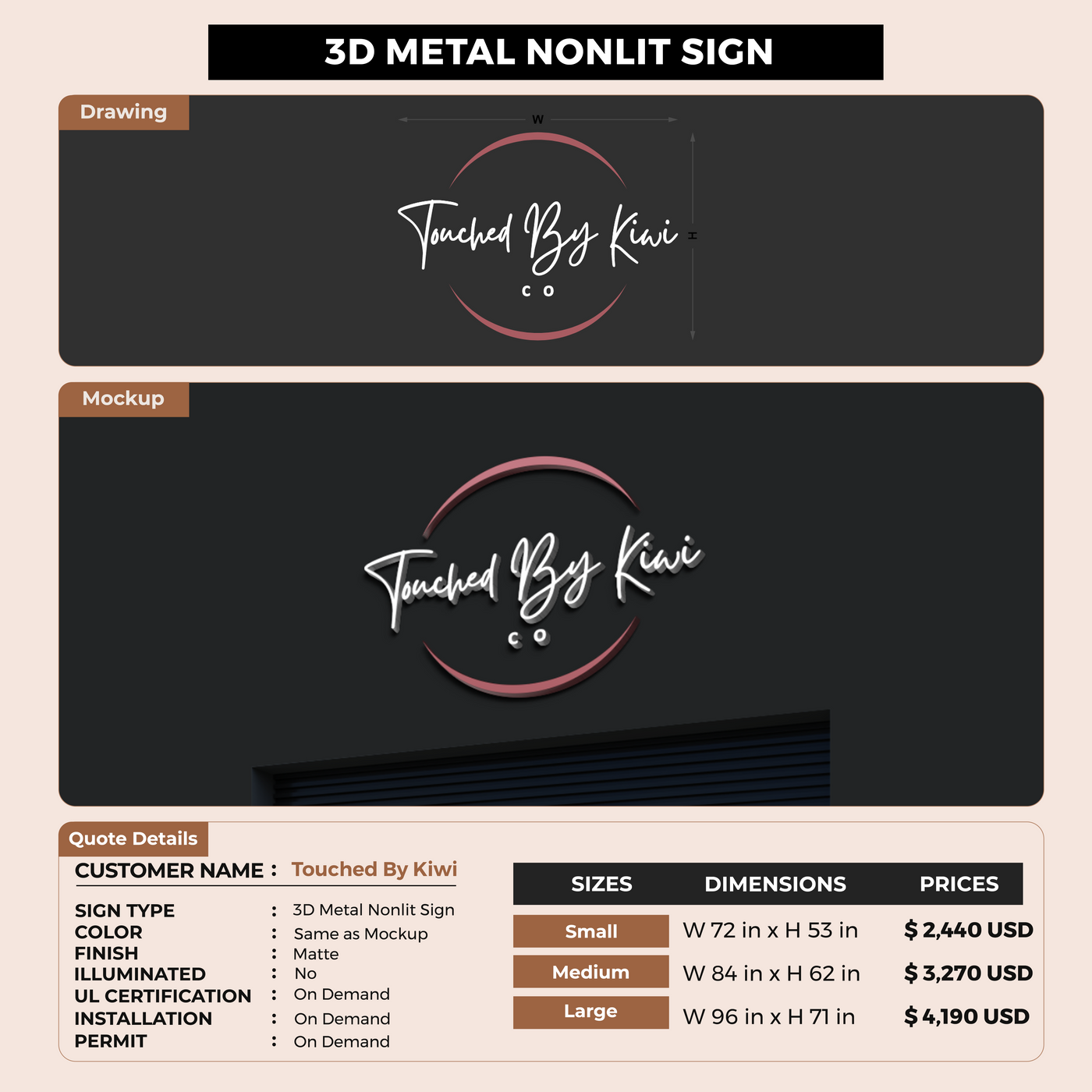 Custom Signs for Touched By Kiwi