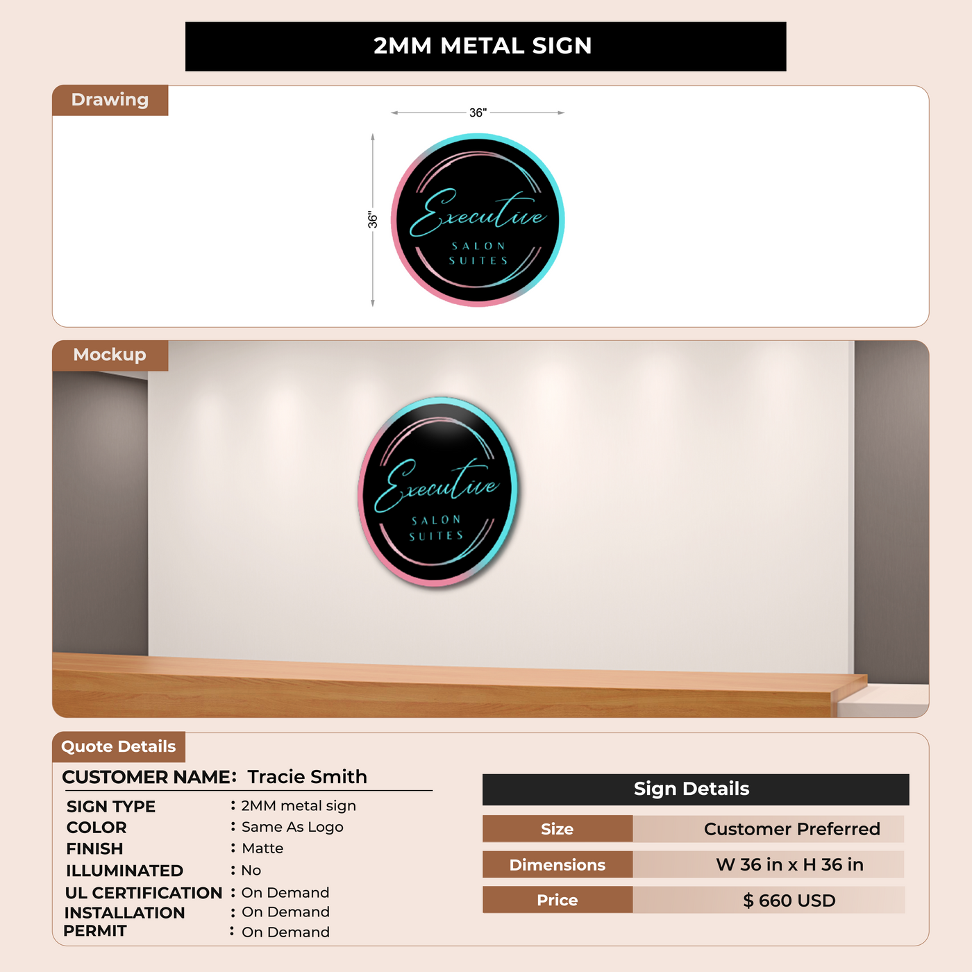 2mm Metal sign for Tracie Smith