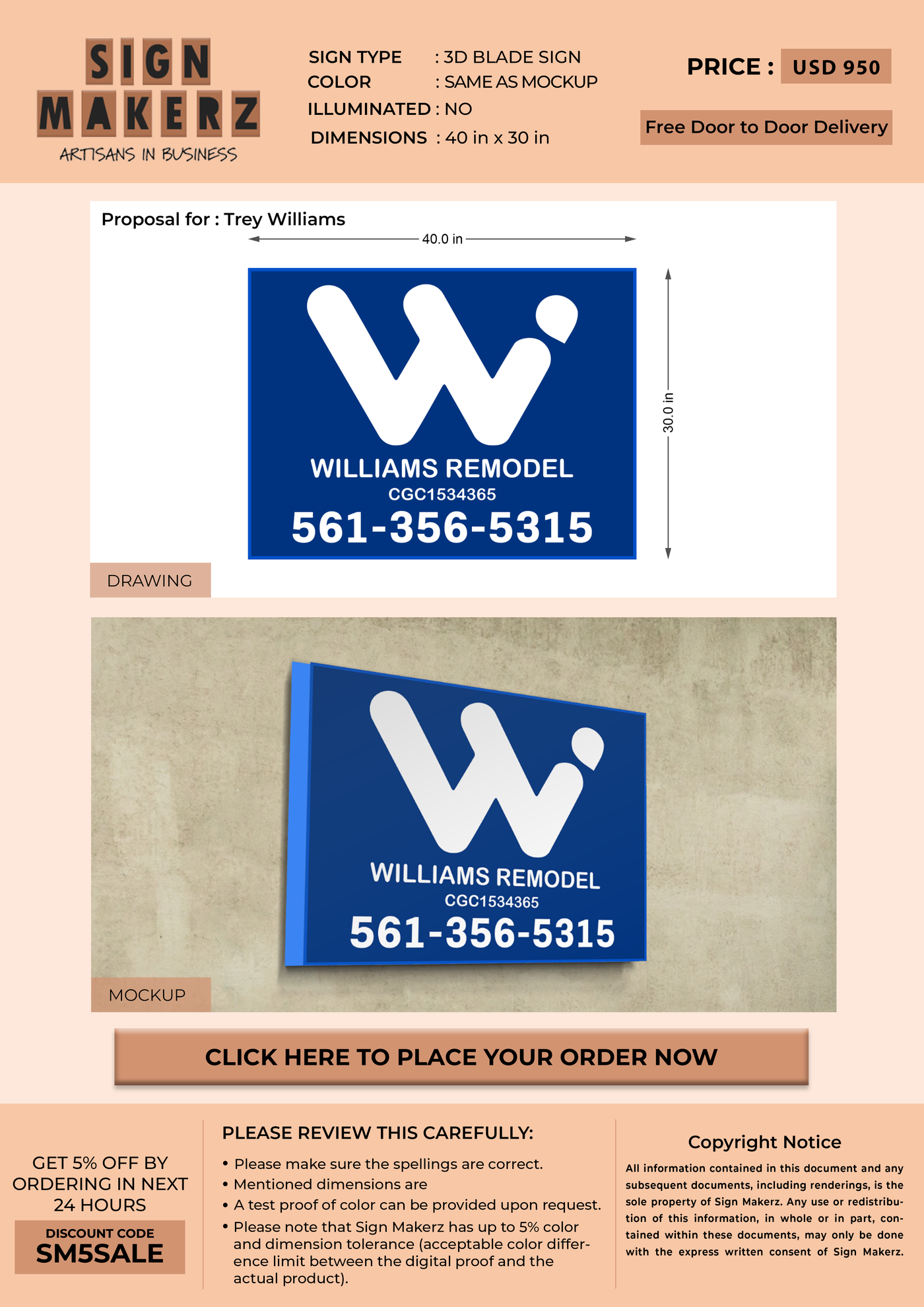 3d Blade Sign for Trey Williams