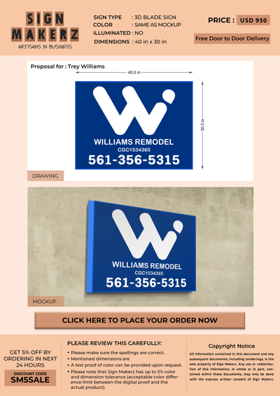 3d Blade Sign for Trey Williams