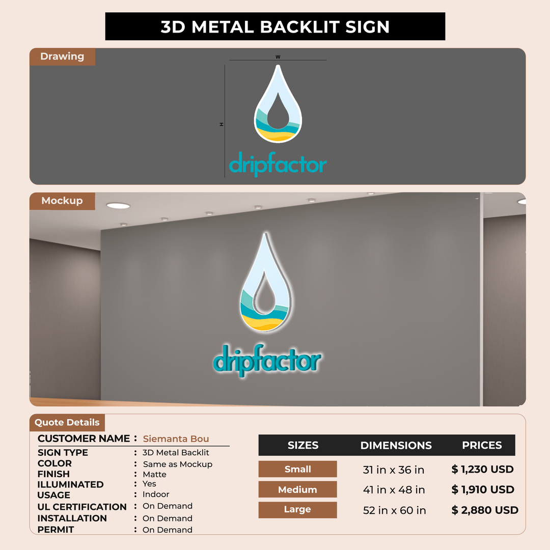 3d metal backlit for Siemanta Bou