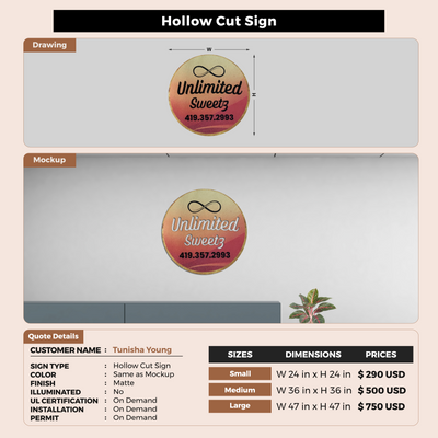 Hollow Cut Sign For Tunisha Young