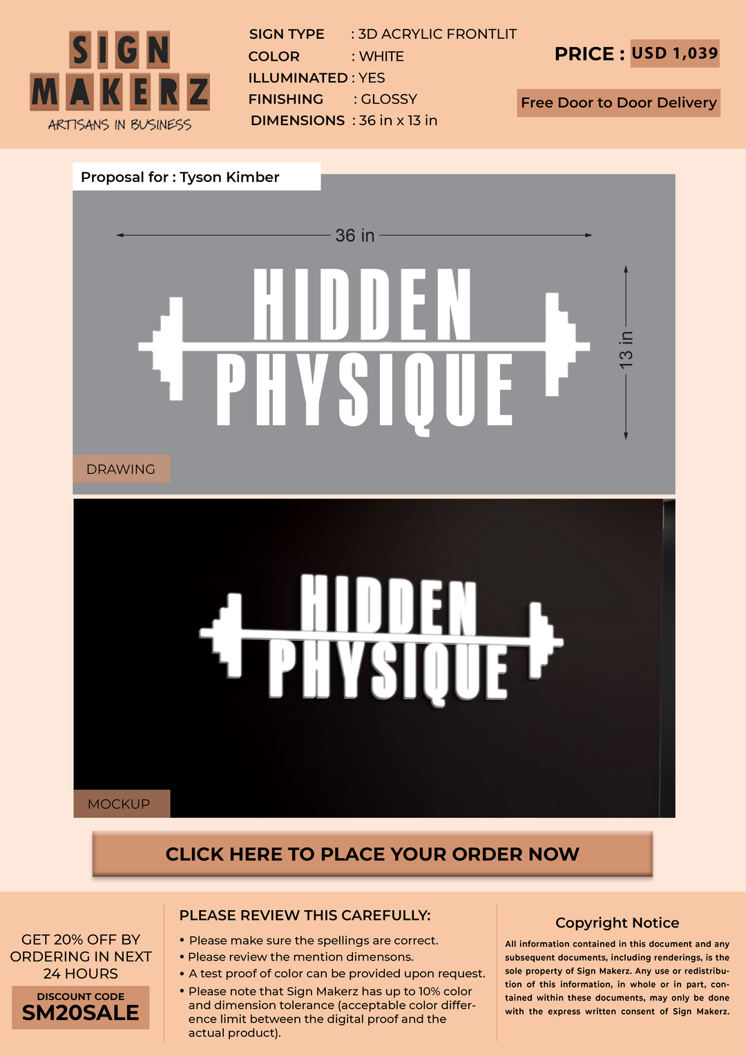 3d acrylic frontlit for Tyson Kimber