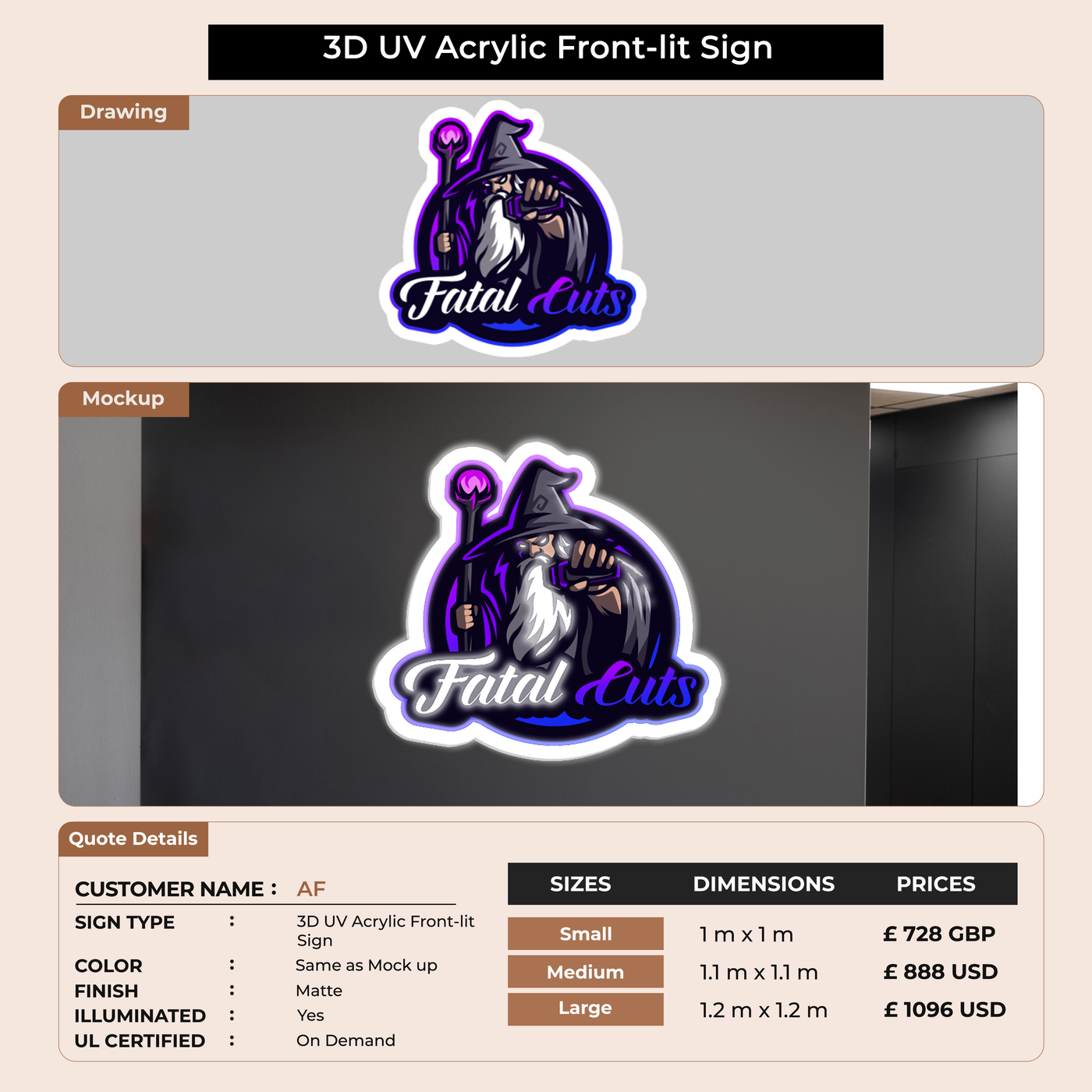 3D UV Acrylic Front-lit Sign For Af