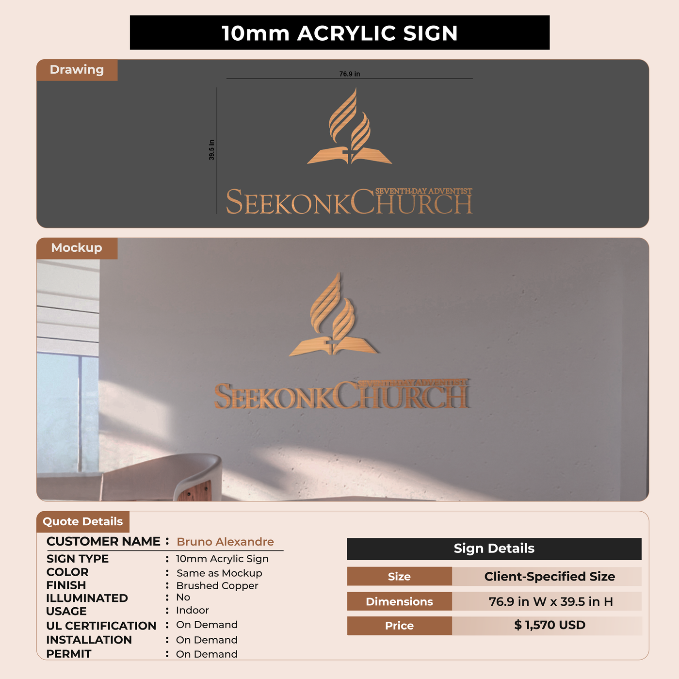 10mm Acrylic Sign for Bruno Alexandre