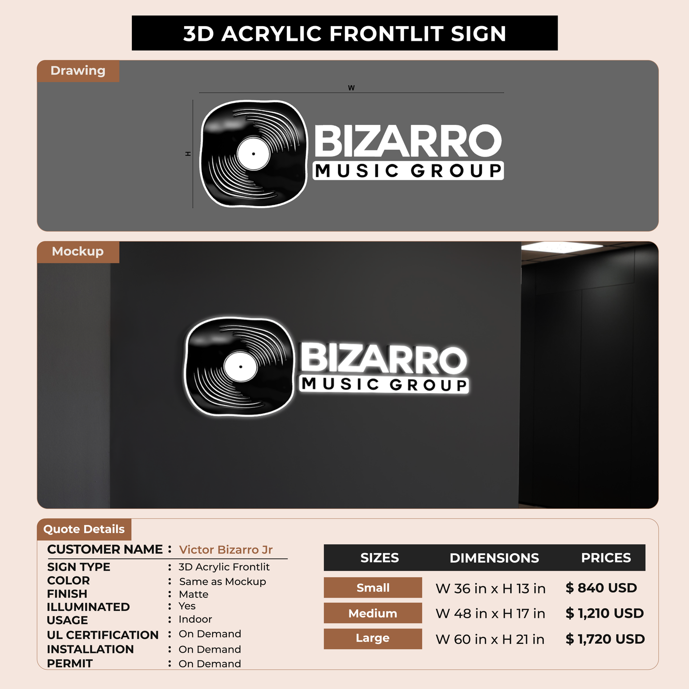 Business Signage for Victor Bizarro Jr