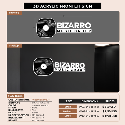 Business Signage for Victor Bizarro Jr