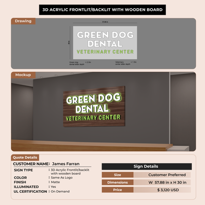 3D Acrylic Frontlit/Backlit with wooden Board for James Farran
