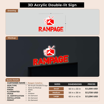 3D Acrylic Double-lit Sign for Reagan Catalino