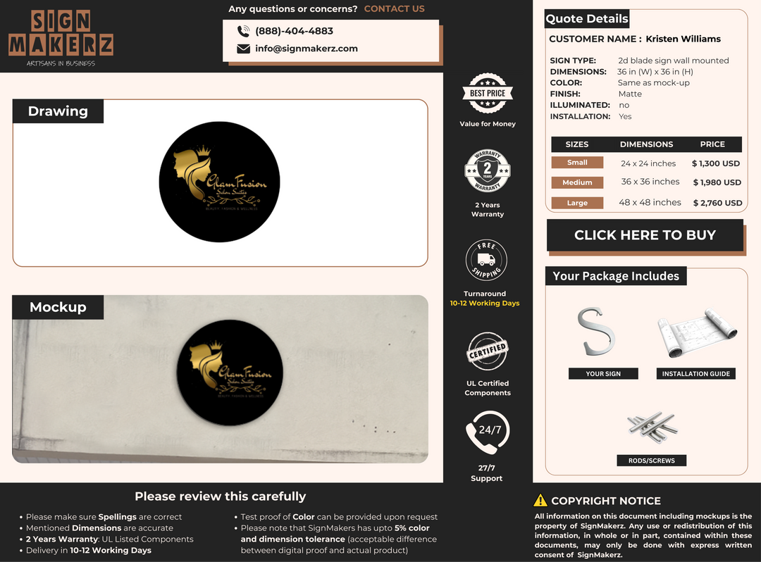 2D Blade Sign for Kristen Williams