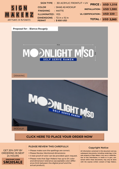 50% deposit 3d acrylic frontlit for Bianca Rougely