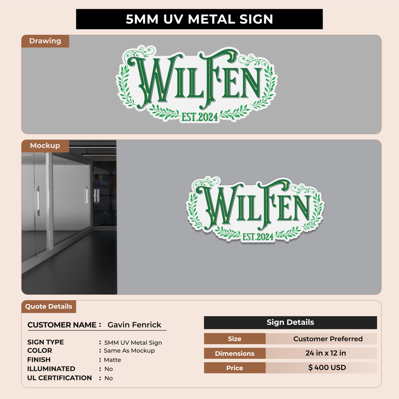 5mm UV metal sign for Gavin Fenrick